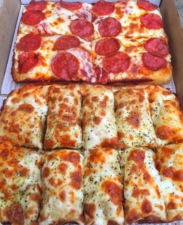 pepperoni pizza and cheesy bread.jpg